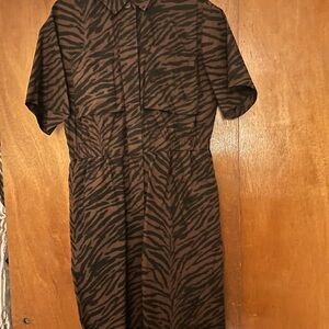 Banana Republic Brown and Black Zebra-Print Midi Dress